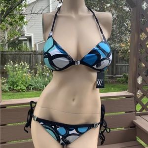 W Swim Swimsuit Women’s Sz M Bikini Set Blue Black String